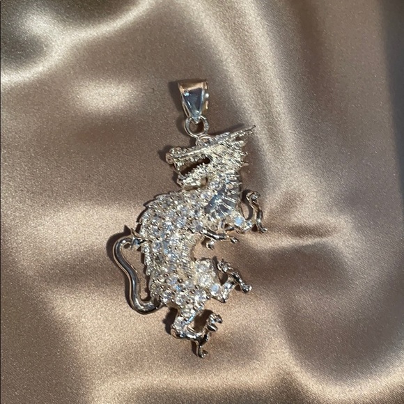 Estate Jewelry - Bling! Sterling Silver/CZ Huge Dragon Pendant